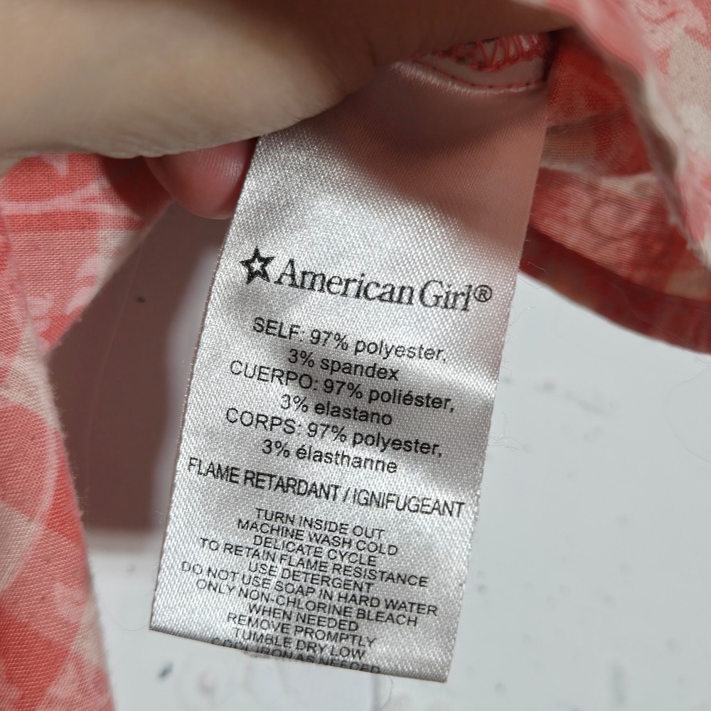 American Girl Girls Gingham Plaid Floral Pajama Top Small 7/8 Tenney Coral PJs - Picture 6 of 10